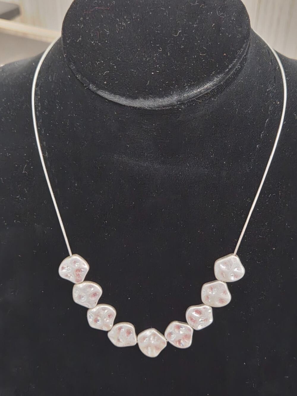 Silver Tone Hammered Geometric Bead Snake Chain Adjustable Necklace #AEN17